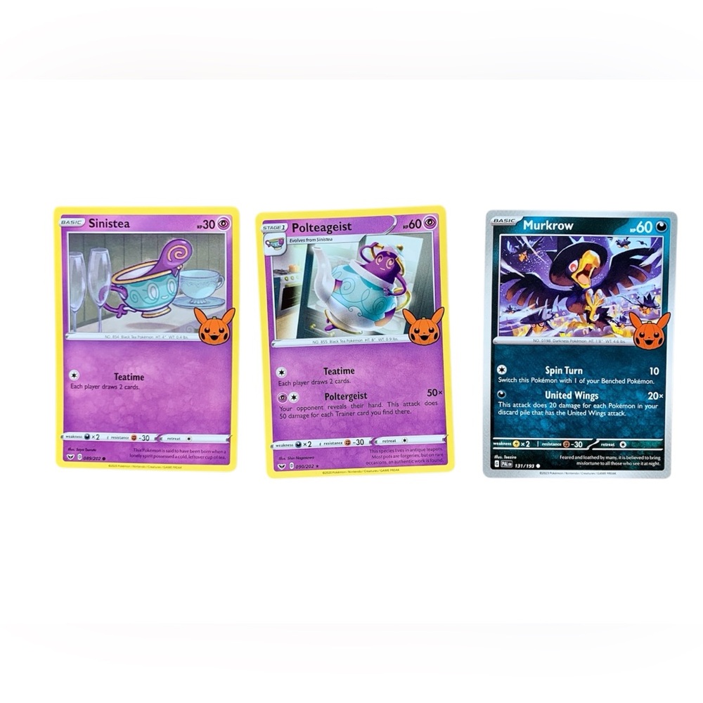 Sinistea Murkrow Polteageist 2023 Halloween Trick or Trade Stamped Pokemon Cards